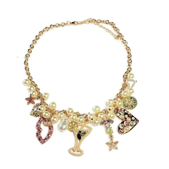 Charm Necklace Starfish Lips Cocktail Heart Lime Pearl Pendant Necklace - Picture 11 of 11